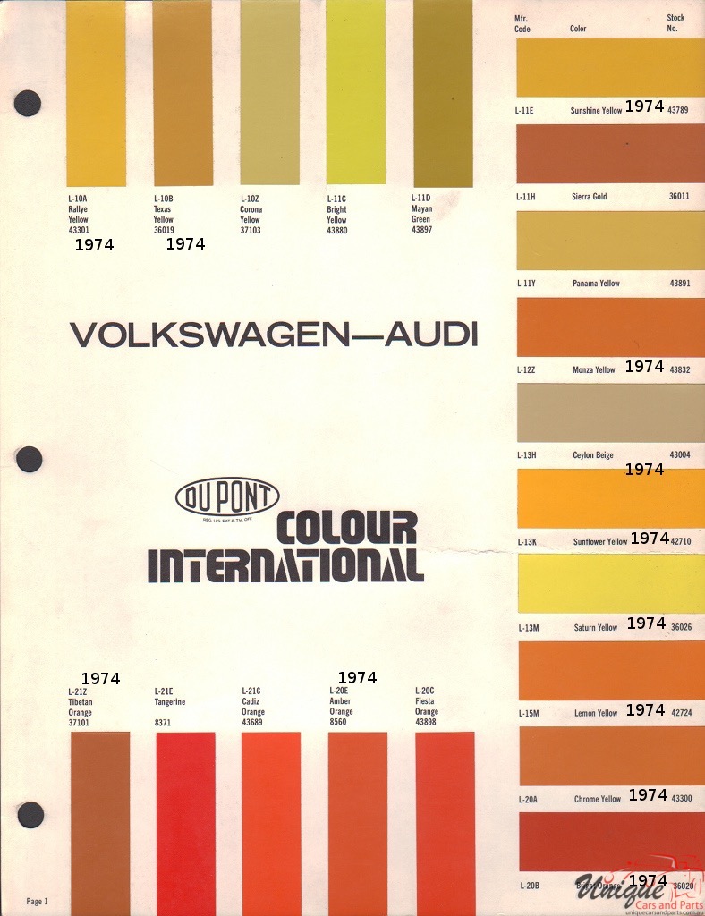 1974 Volkswagen Paint Charts DuPont International 2